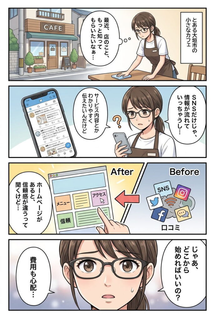 そろそろホームページがほしいと考えている、大垣市のとあるカフェ